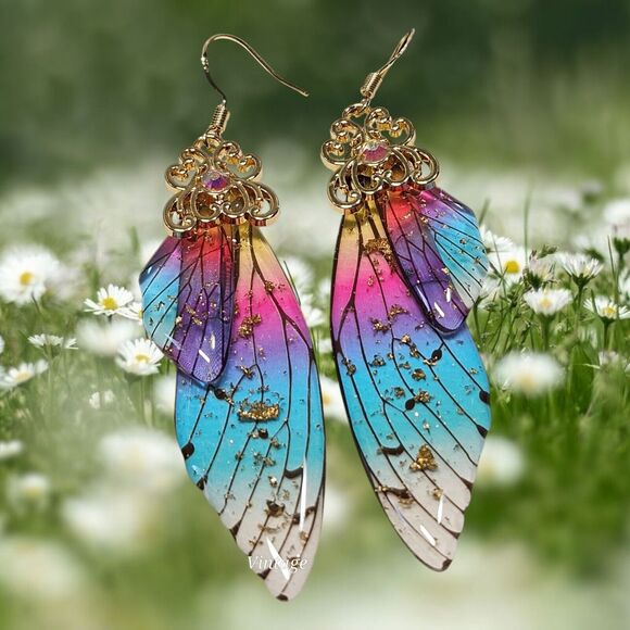Fairy Butterfly Wings Handmade Earrings Fantasy Nature Magical Insect Witch Bug - Picture 4 of 12